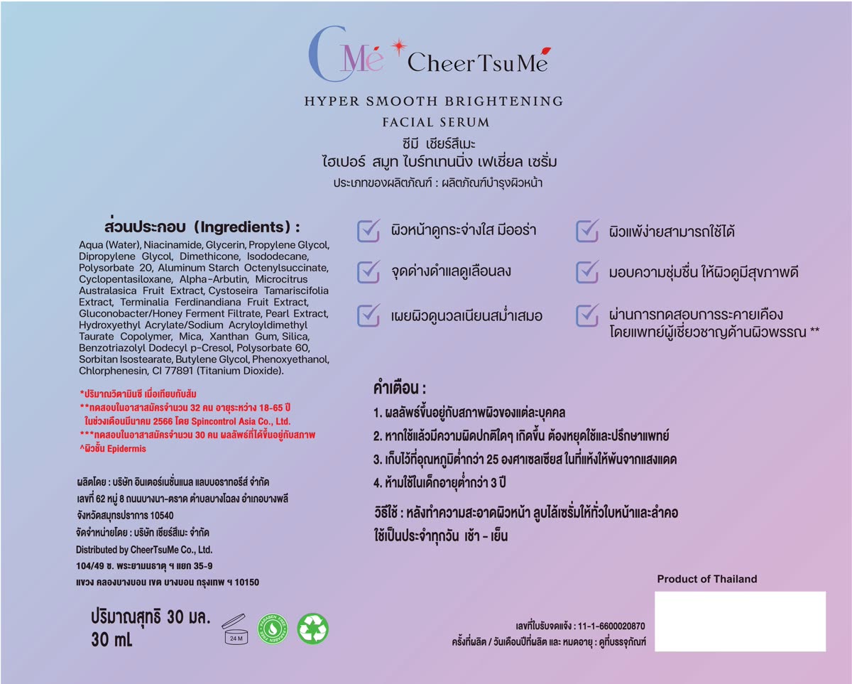 CMe Serum Back Label — Niacinamide INCI #2
